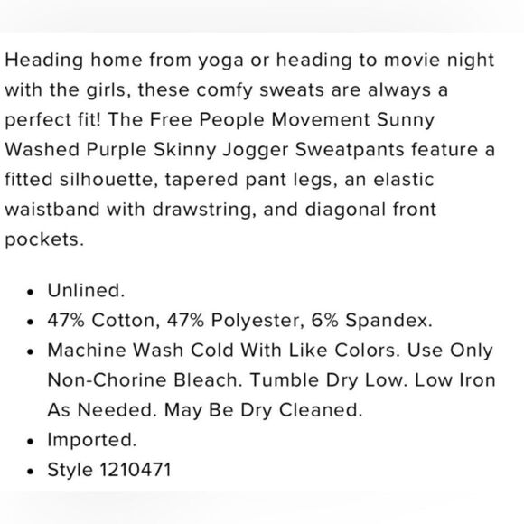 Free People Movement Sunny Washed Purple Skinny Jogger Sweatpants in XS - Picture 6 of 10